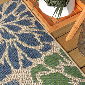 Zinnia Modern Floral Textured Weave Indoor/outdoor Runner Rug